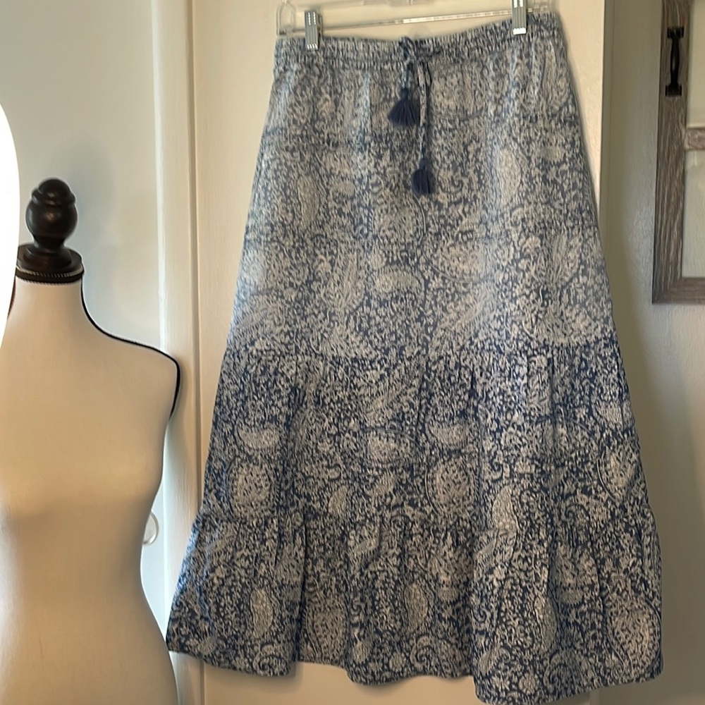 J. Jill Small Denim Paisley Tiered Maxi Skirt Excellent Pre-loved condition.
